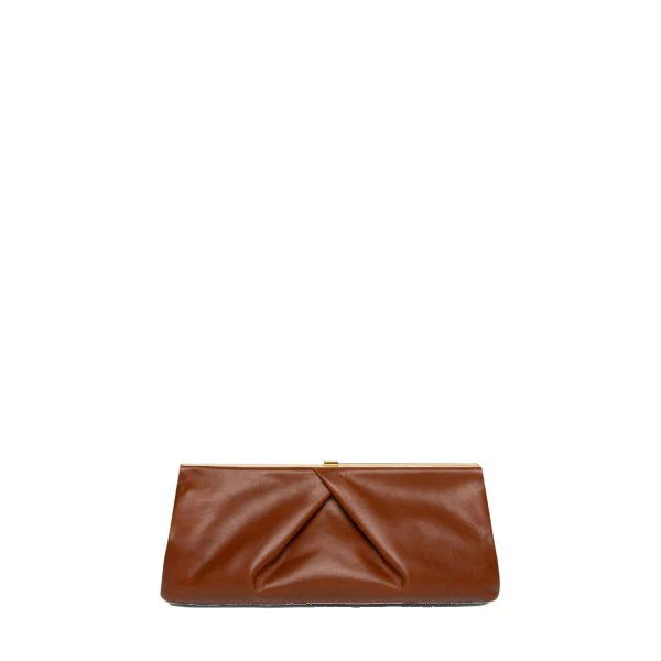 Pleated leather clutch in Tan - Image 4