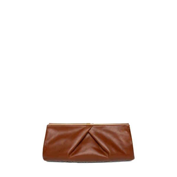 Pleated leather clutch in Tan