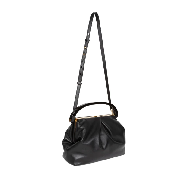 Pleated smooth leather bag in Black - Image 3