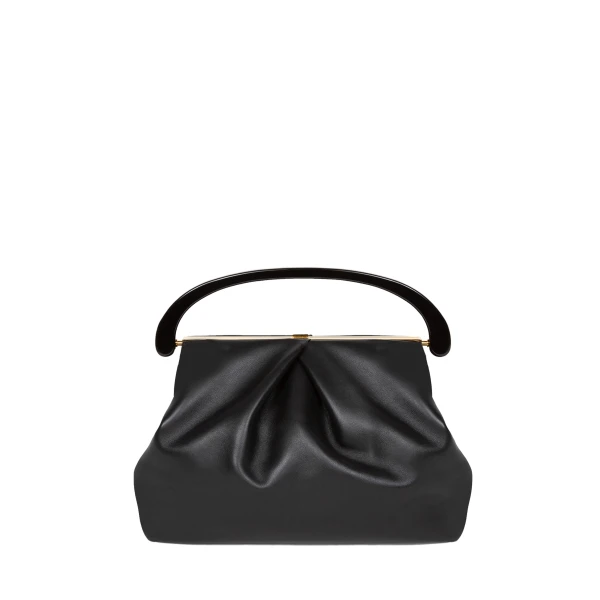 Pleated smooth leather bag in Black