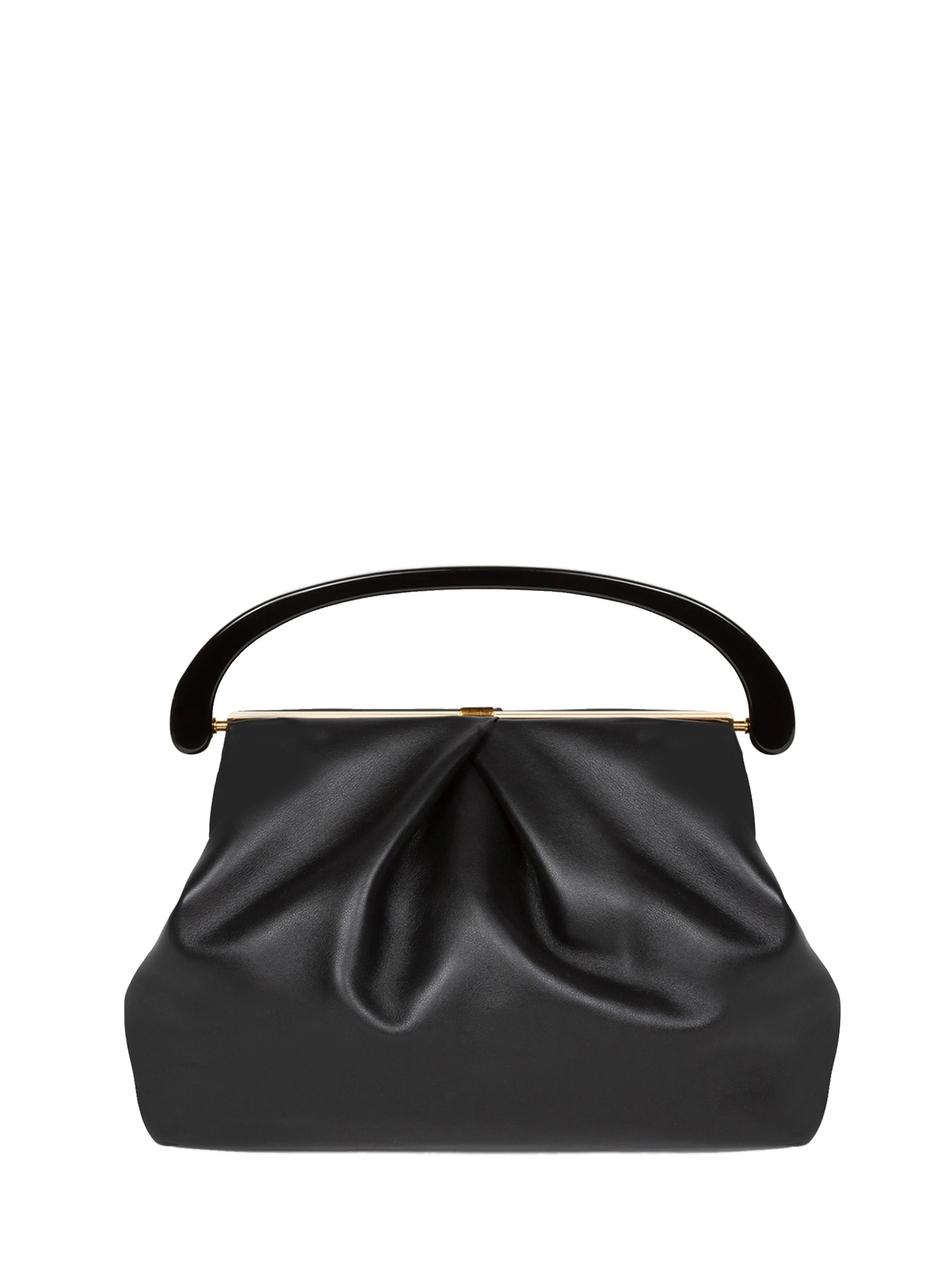 Dries Van Noten Pleated smooth leather bag in Black | Totes & Top-Handle Bags | Luxury Shoes Dries Van Noten Pleated smooth leather bag in Black