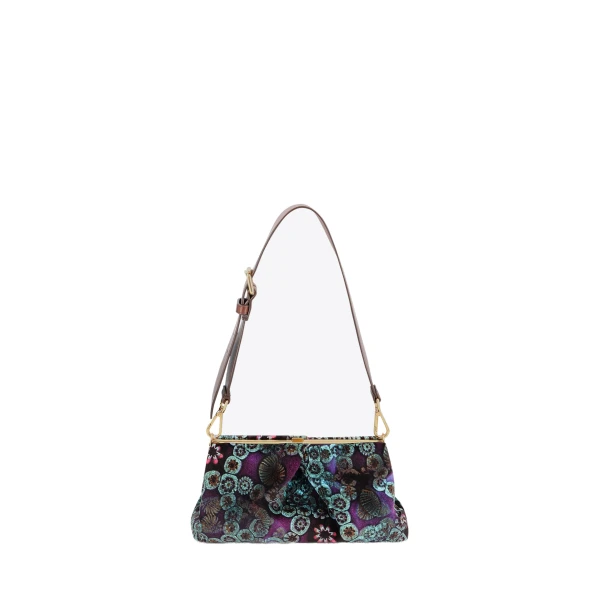 Pleated velvet clutch in Purple - Image 2