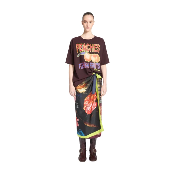 Printed cotton tee in Burgundy - Image 2