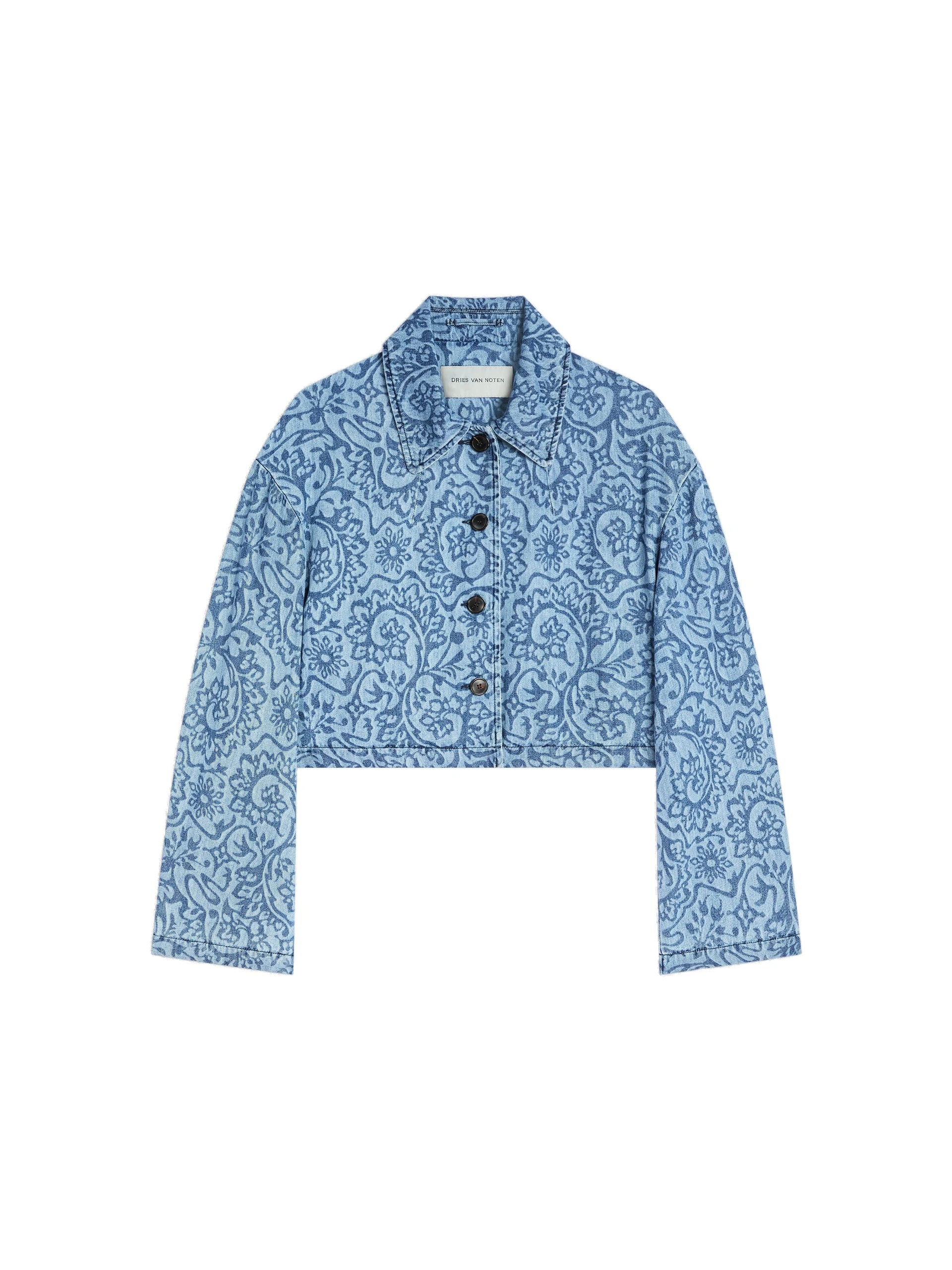 Dries Van Noten Printed denim jacket in Blue | Jackets | Luxury Shoes Dries Van Noten Printed denim jacket in Blue | Jackets | Luxury Shoes