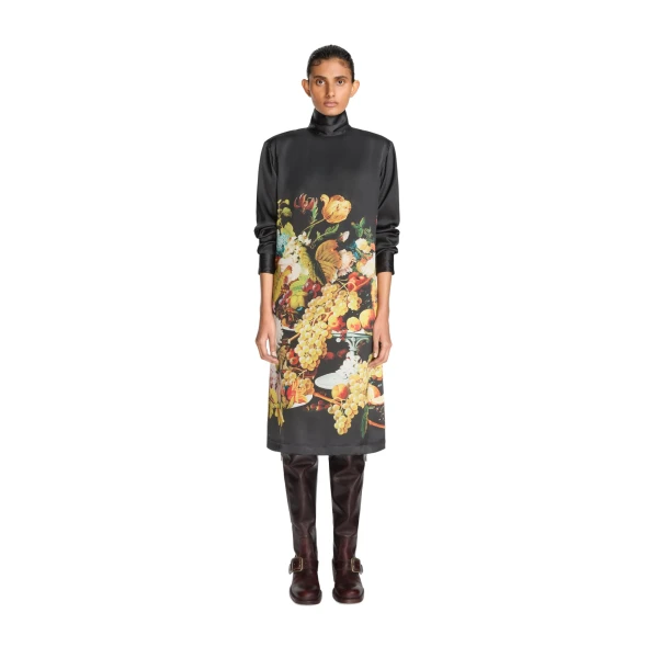 Printed silk dress in Black - Image 2