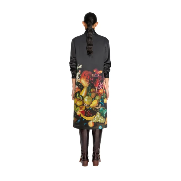 Printed silk dress in Black - Image 4