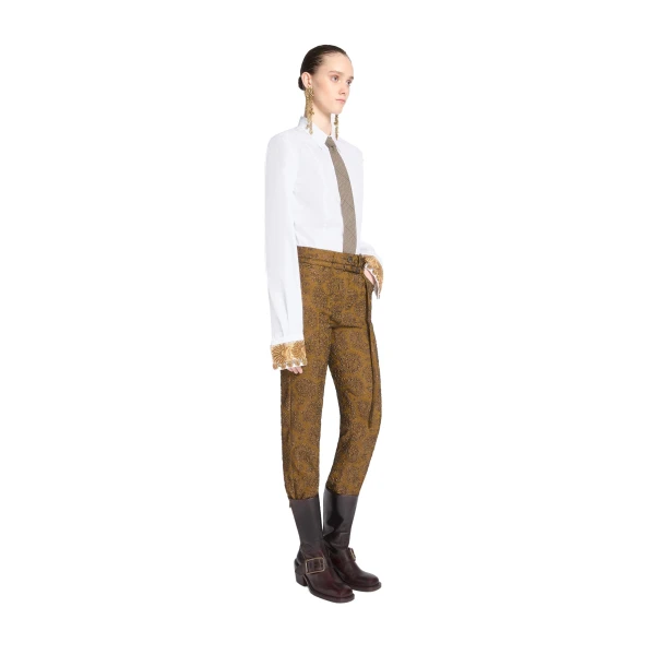 Slim leg jacquard pants in Khaki - Image 3