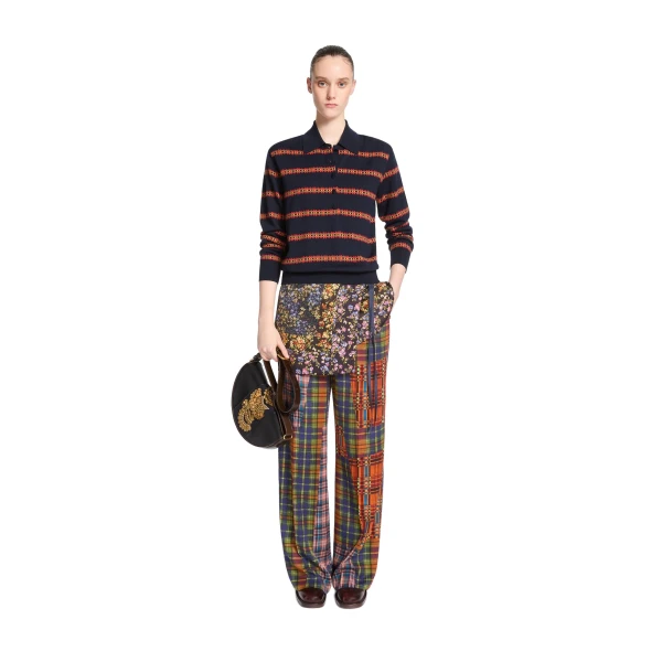 Striped wool polo in Navy - Image 2