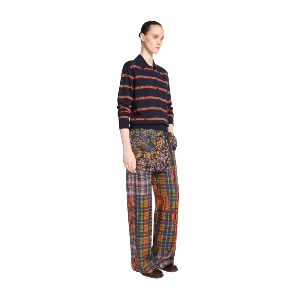 Striped wool polo in Navy - Image 3