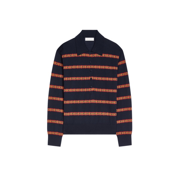 Dries Van Noten Striped wool polo in Navy | Knitwear | Luxury Shoes 