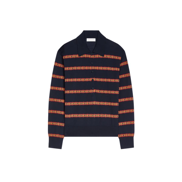 Striped wool polo in Navy