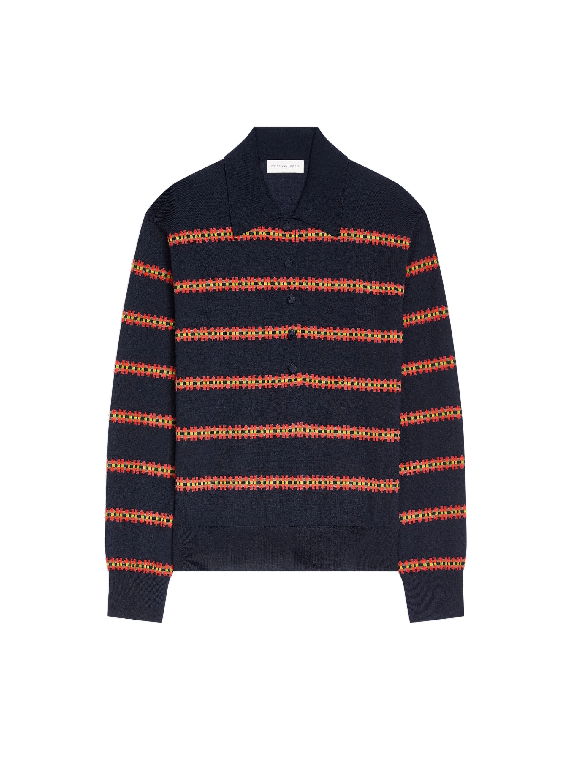 Dries Van Noten Striped wool polo in Navy | Knitwear | Luxury Shoes Dries Van Noten Striped wool polo in Navy | Knitwear | Luxury Shoes