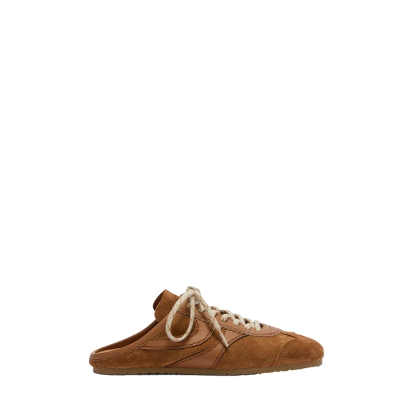 Suede sneaker mules in Tan