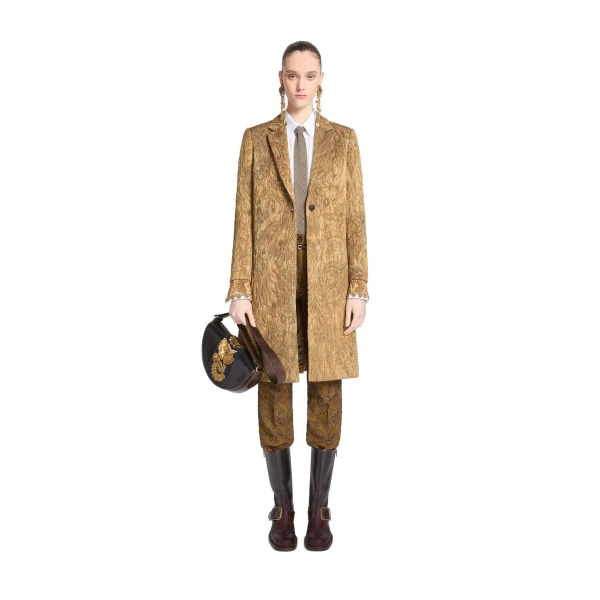 Tailored jacquard coat in Khaki - Image 2