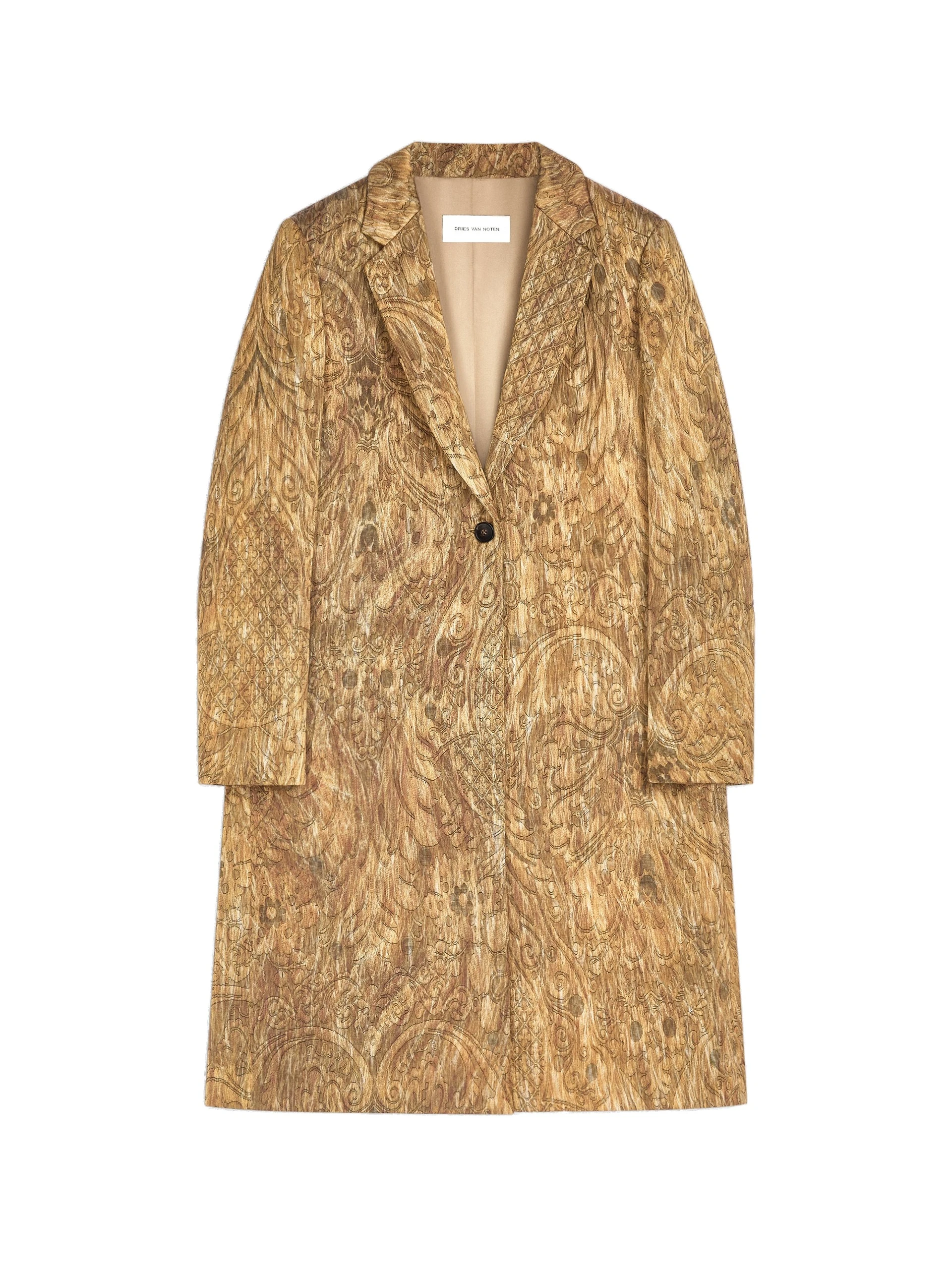 Dries Van Noten Tailored jacquard coat in Khaki | Coats | Luxury Shoes Dries Van Noten Tailored jacquard coat in Khaki | Coats | Luxury Shoes