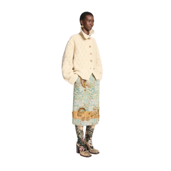 Textured wool cardigan in Ecru - Image 3