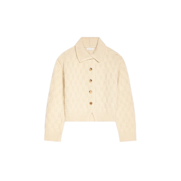Textured wool cardigan in Ecru