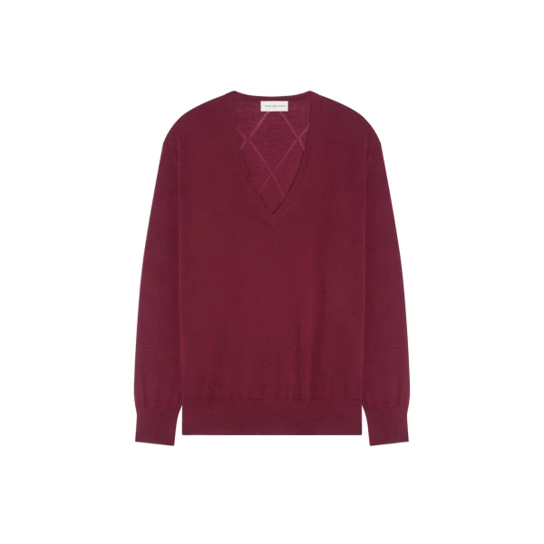 V neck merino sweater in Wine