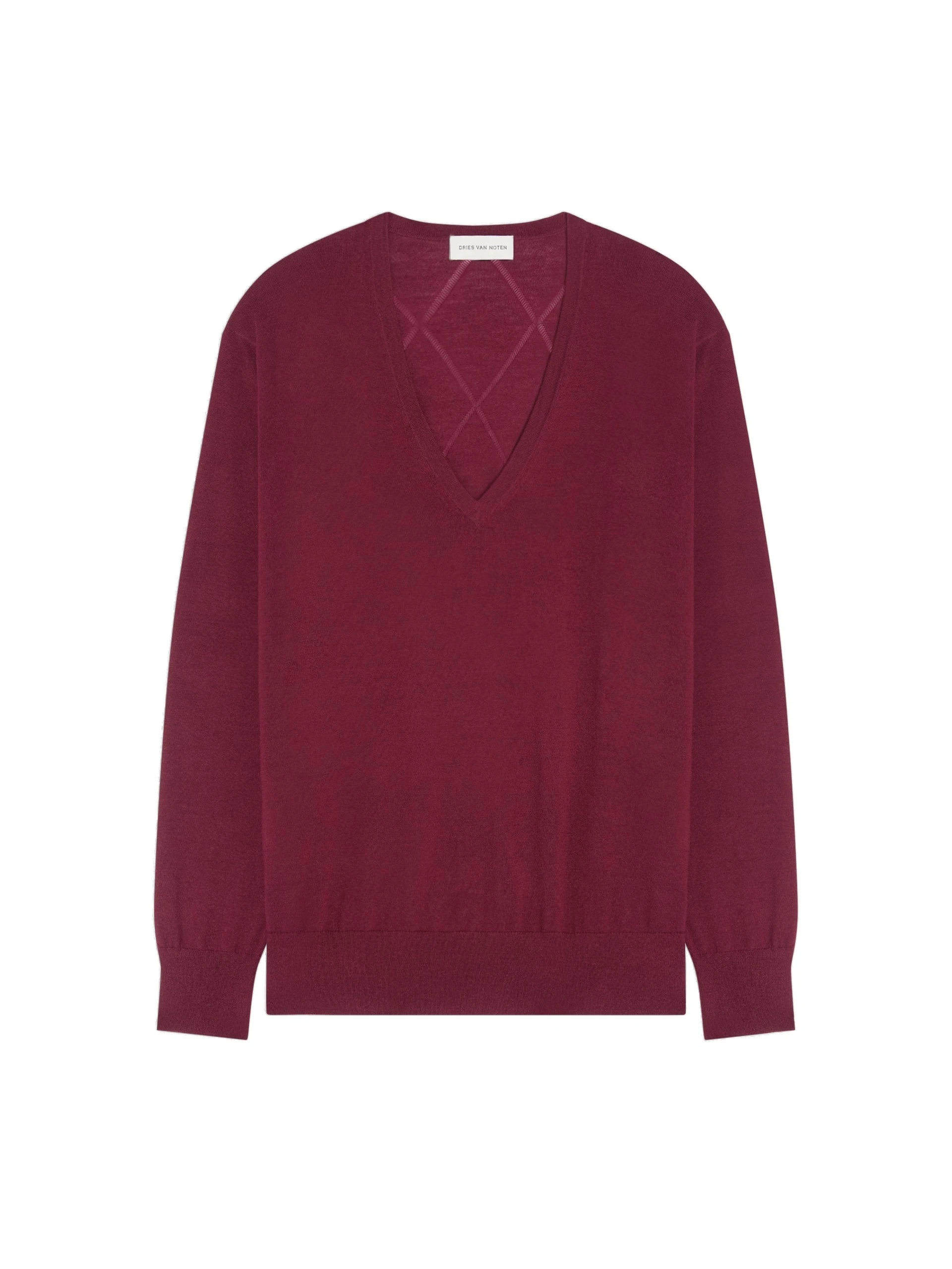 Dries Van Noten V neck merino sweater in Wine | Knitwear | Luxury Shoes Dries Van Noten V neck merino sweater in Wine | Knitwear | Luxury Shoes