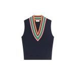 Dries Van Noten V-neck wool top in Navy | Knitwear | Luxury Shoes 