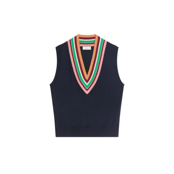 V-neck wool top in Navy
