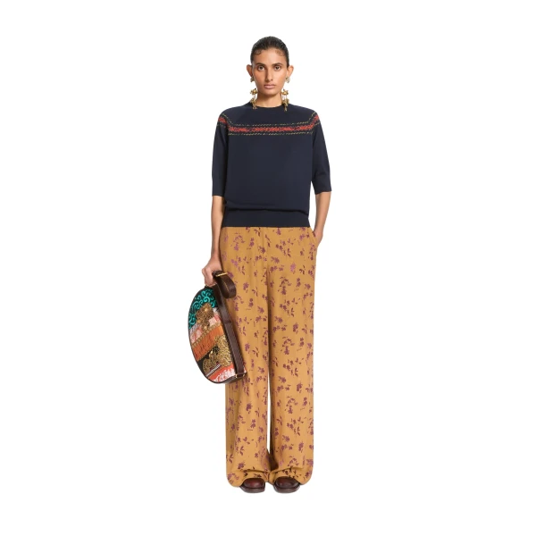 Wide leg jacquard pants in Ocra - Image 2