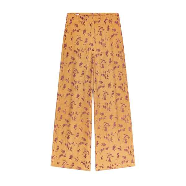 Dries Van Noten Wide leg jacquard pants in Ocra | Pants | Luxury Shoes 