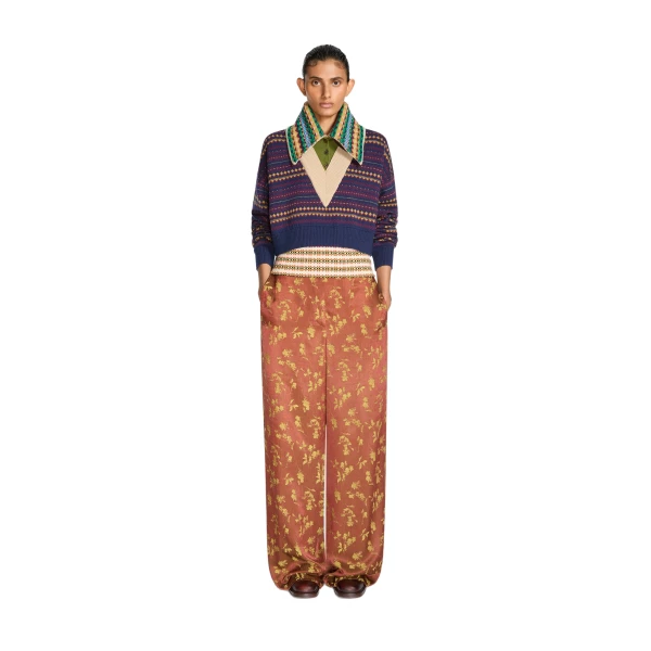 Wide leg jacquard pants in Rust - Image 2