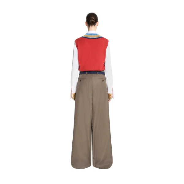 Wide pleated cotton pants in Khaki - Image 4