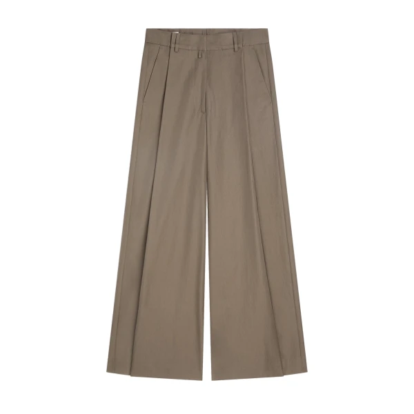 Wide pleated cotton pants in Khaki