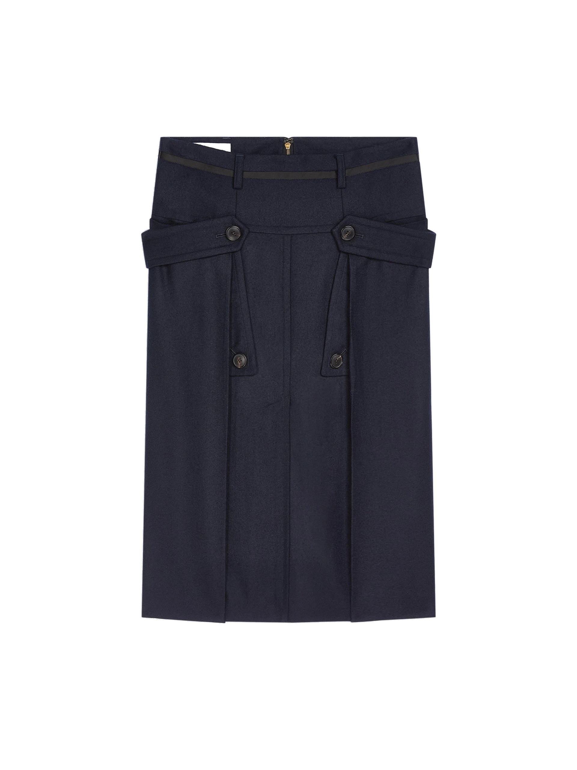 Dries Van Noten Wool midi skirt in Navy | Skirts | Luxury Shoes Dries Van Noten Wool midi skirt in Navy | Skirts | Luxury Shoes