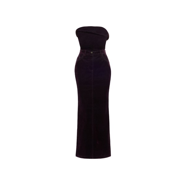 Elie Saab Strapless Flocked Denim Dress