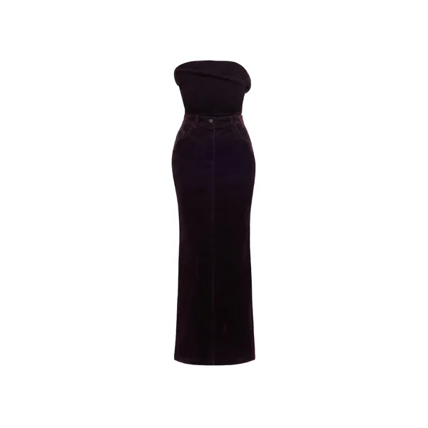 Elie Saab Strapless Flocked Denim Dress