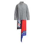 Essentiel Antwerp Black and off-white striped shirt dress with red and multicolor scarf hem Black and off-white striped shirt dress with red and multicolor scarf hem