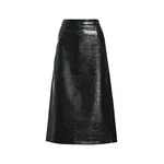 Black croco-effect faux leather midi skirt
