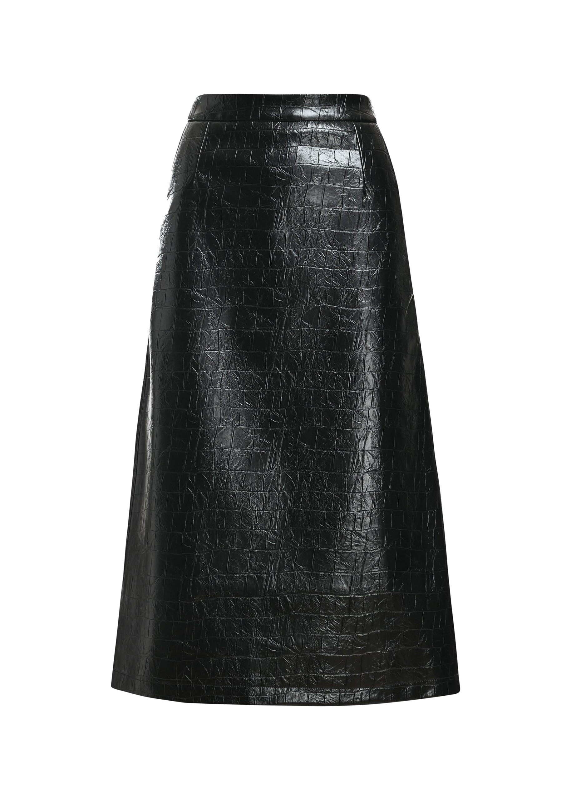 Essentiel Antwerp Black croco-effect faux leather midi skirt Black croco-effect faux leather midi skirt