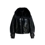 Black faux leather jacket with faux fur collar