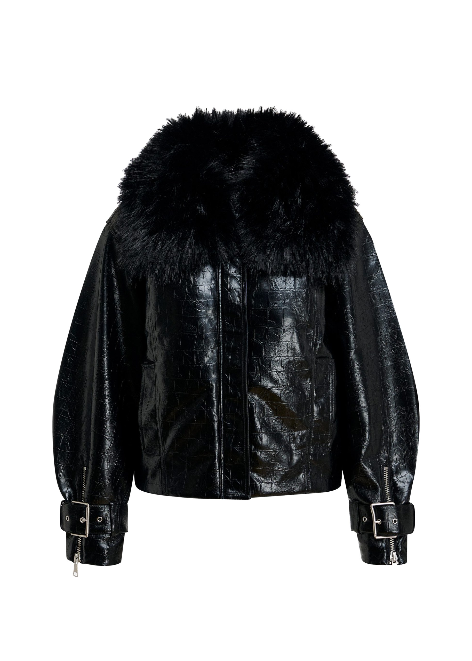 Essentiel Antwerp Black faux leather jacket with faux fur collar Black faux leather jacket with faux fur collar