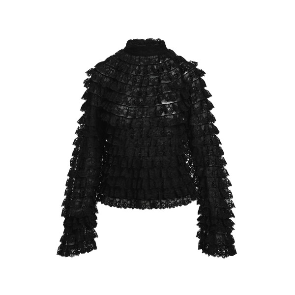 Black layered lace ruffle top