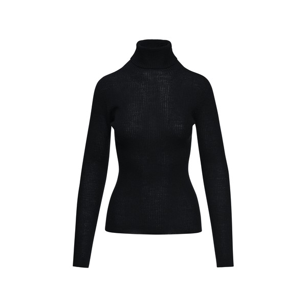 Black ribbed wool-blend turtleneck sweater
