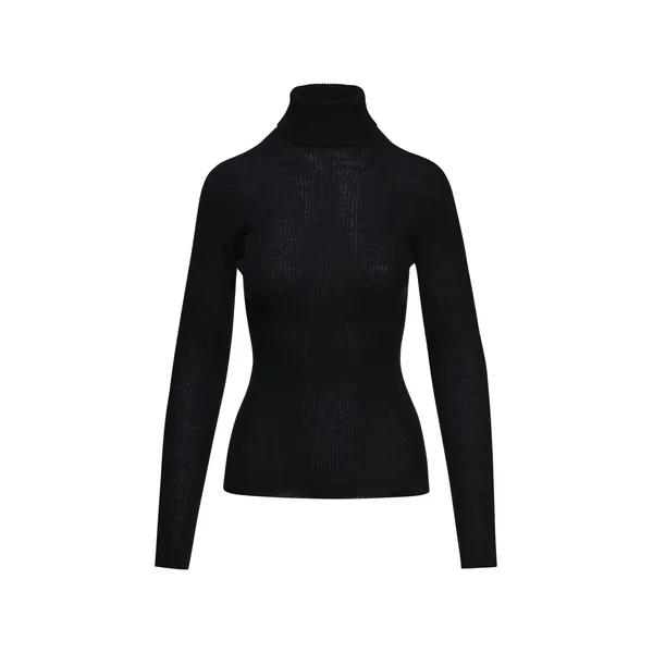Black ribbed wool-blend turtleneck sweater