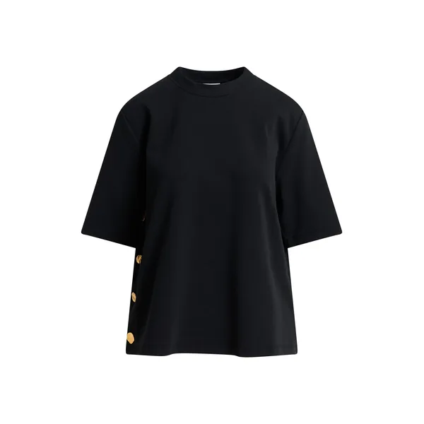 Black side-button cotton-blend T-shirt