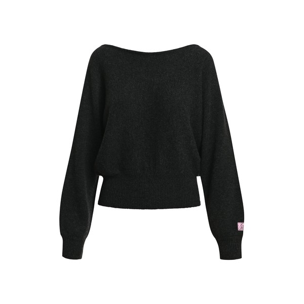 Black wool-cashmere sweater with boat neckline