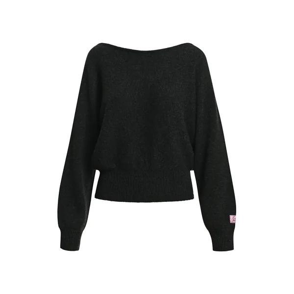 Black wool-cashmere sweater with boat neckline