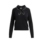 Essentiel Antwerp Black wool-cashmere sweater with pearl-embellished bow collar Black wool-cashmere sweater with pearl-embellished bow collar