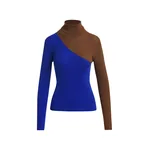 Blue and khaki two-tone wool-blend turtleneck sweater