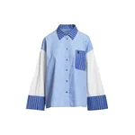 Blue and off-white patchwork oversized striped shirt
