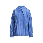 Essentiel Antwerp Blue and off-white striped cotton shirt with elongated collar Blue and off-white striped cotton shirt with elongated collar