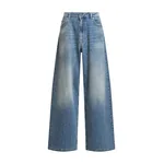 Blue rhinestone-embellished wide-leg jeans