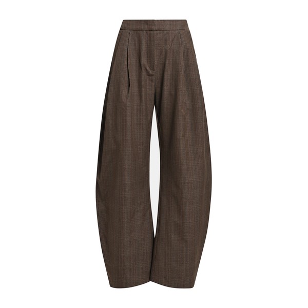Brown and black checked barrel-leg pants
